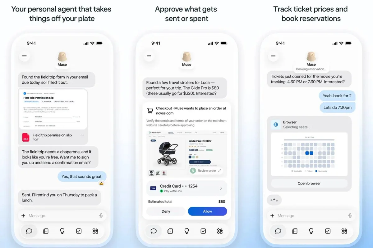 Interface Muse présentant une commande de produit soumise à la validation de l'utilisateur